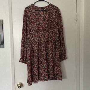 SHEIN Floral Long Sleeve Dress - Black and Pink